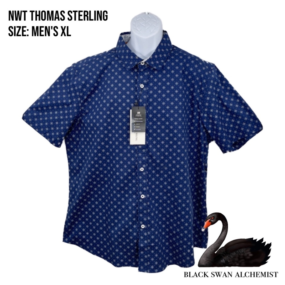 NWT Thomas Sterling Men’s Short Sleeve Button Cross Square Print XL